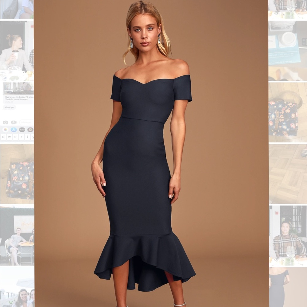 Blue Of The Shoulder Midi Dress